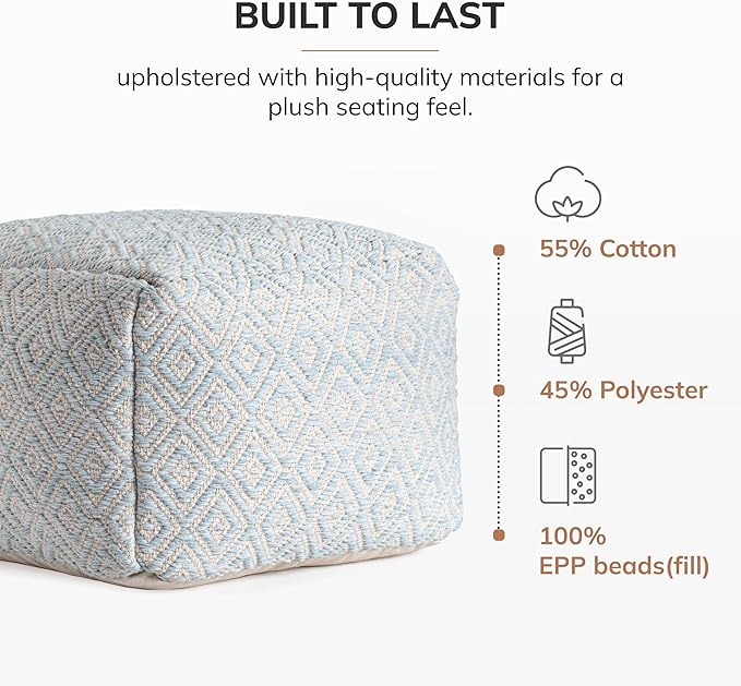 Anji Mountain 22"x22"x16" Handmade & Handcrafted Ottoman Pouf Comfortable Pouf Ottoman Foot Rest & Home Décor Accent for Living Room, Bedroom, Nursery, Kids Room, Patio