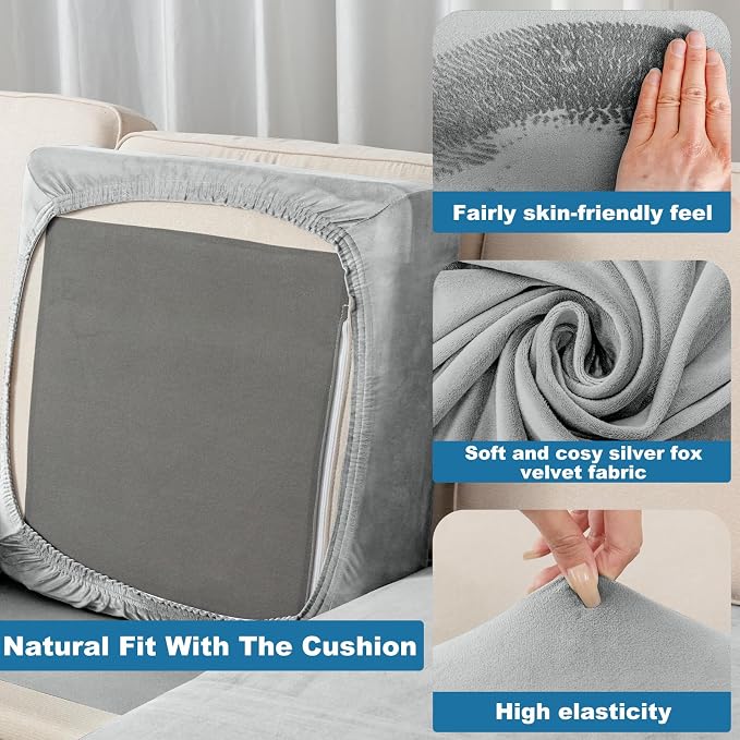 Couch Cover Stretch Velvet Sofa Cushion Cover 3-Piece - Image 4