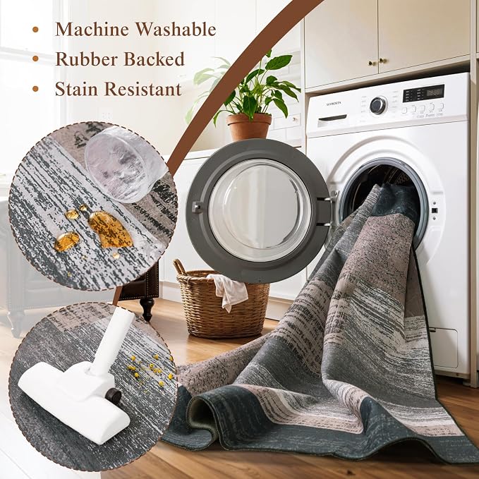5x7 Washable Area Rugs for Living Room and Bedroom, Vintage Checkered Pattern - Image 5