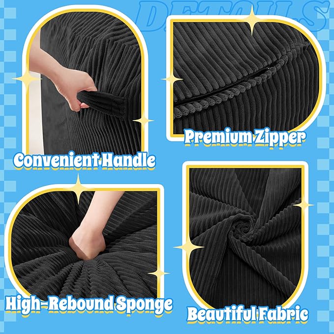 HABUTWAY 6FT Bean Bag Chair,Giant Bean Bag Chairs for Adults,Big Bean Bags with Memory Foam Filled, Large Beanbag Chairs with Soft Corduroy Cover-Black