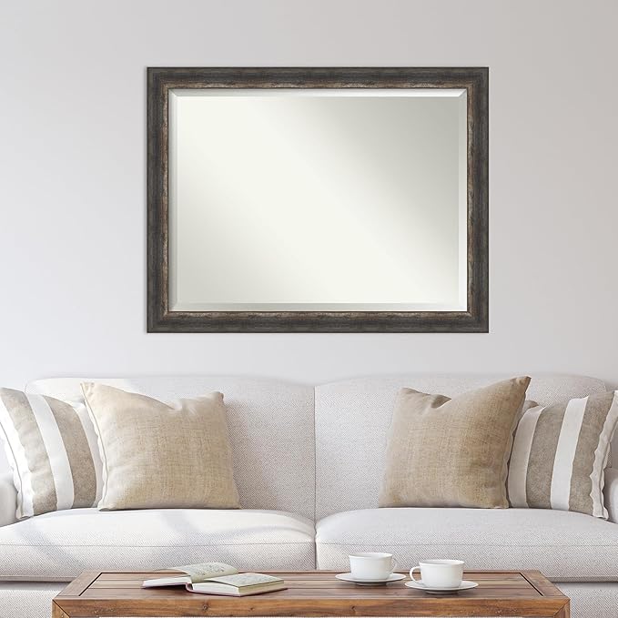 Amanti Art Brown Wall Mirror 35x45 Bark Rustic Char Rectangle Bathroom Mirror for Wall Decor Living Room, X-Large Rustic Farmhouse Frame, Hangs Horizonally and Vertically, Bathroom Decor, Beveled Edge