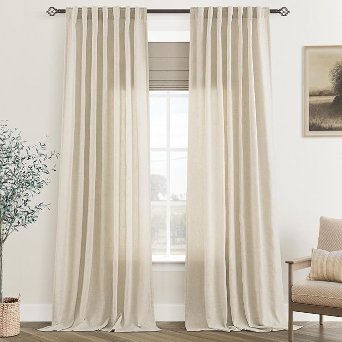 Faux Linen Beige Curtains 96 inches Long by Jolilight