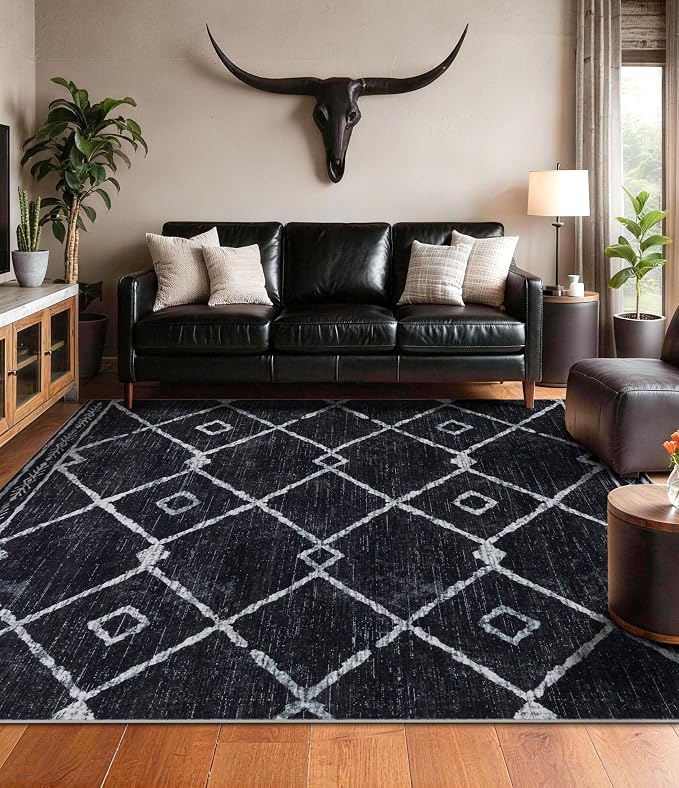 YIHOUSE Moroccan Rugs for Living Room, 6x9 Black and White Aztec Area Rug - Image 7