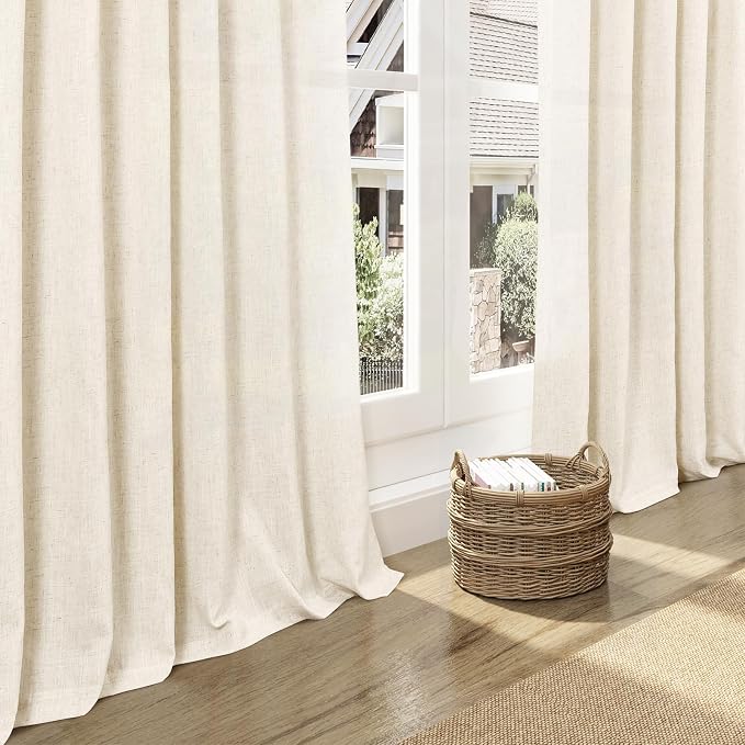 Nanspring Warm Beige Linen Curtains Semi Sheer 96 Inches Long 2 Panels Set - Image 5