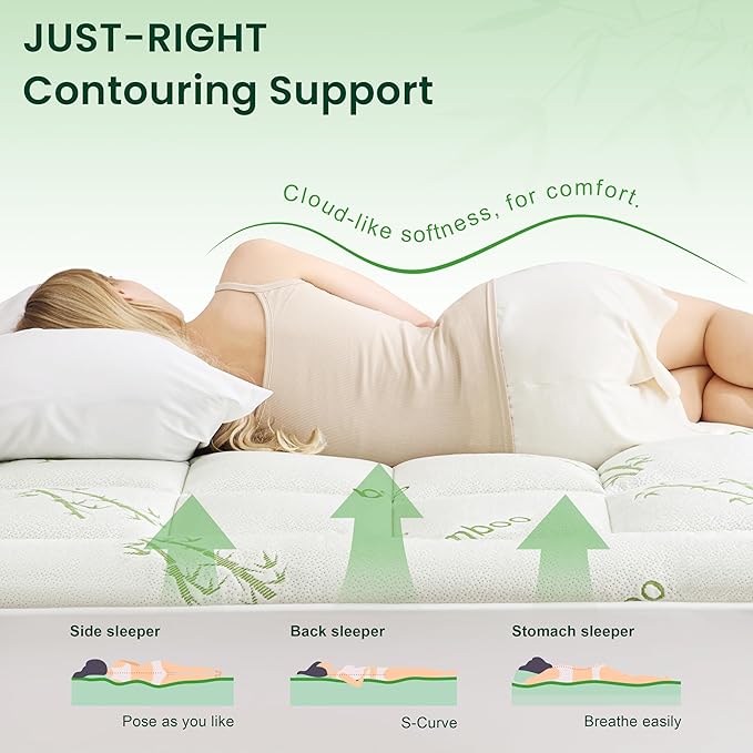 Love's cabin Full Size Mattress Topper, Rayon Derived from Bamboo, 900 GSM Mattress Topper Pad, Thick Pillow Top Mattress Pad with Stretches up 8"-20" Deep Pocket(54"x75"), Green