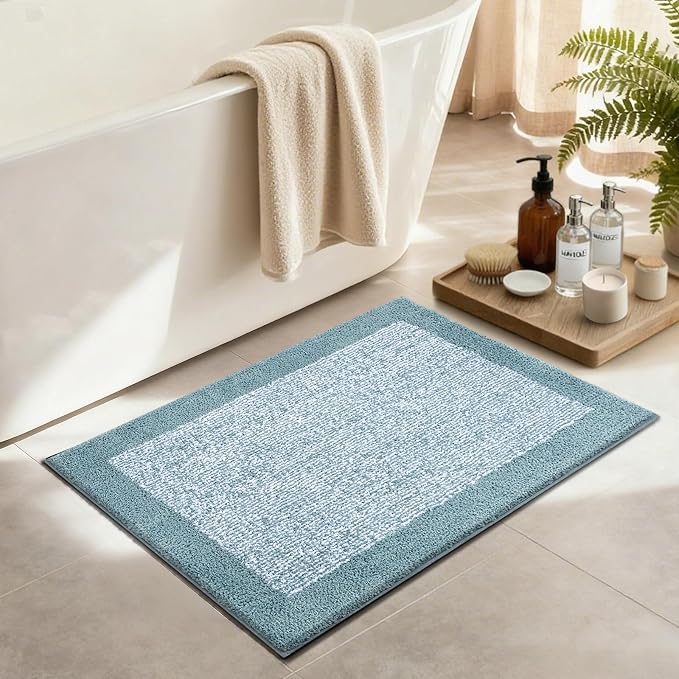 36x24 Large Bathroom Rugs Washable Non Slip, Dusty Blue Bath Mat - Image 3
