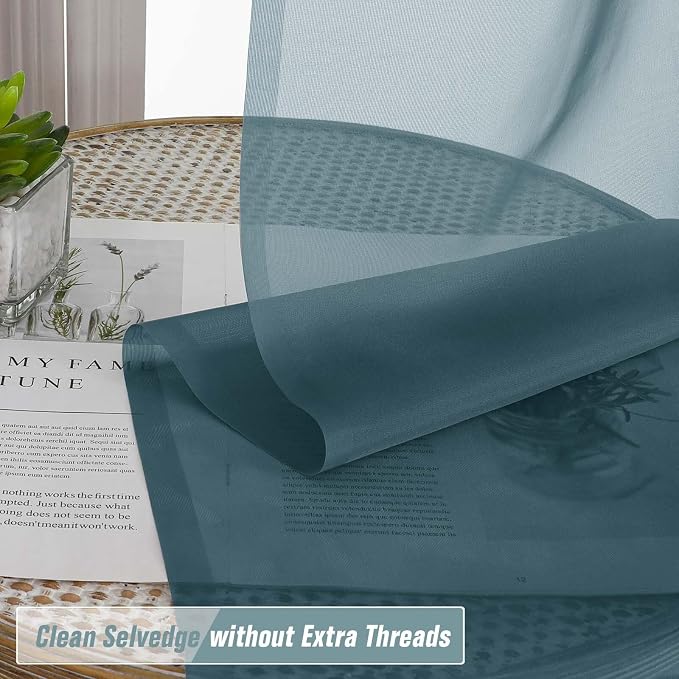 Dusty Blue Sheer Curtains 84 Inches Long 2 Panels, Elegant Airy Transparent - Image 2