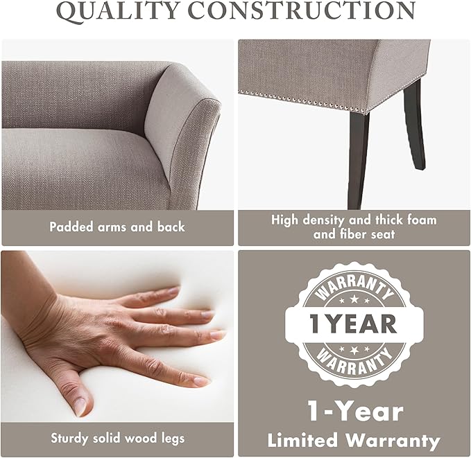 Madison Park Accent Bench, Upholstered with Nailhead Trim, & Padded Seat Entryway Bench Small, End of Bed Bench with Back, 49.5" W x 19.25" D x 23" H, Grey