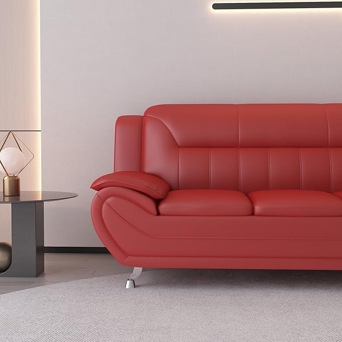 Container Furniture Direct Michael Modern Faux Leather Upholstered Stainless Steel Legs Living Room, Chair, Loveseat, Sofa, Black Camel