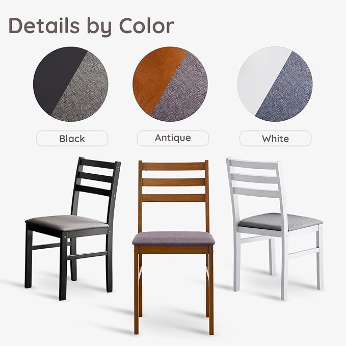 Livinia Seattle Modern Farmhouse Kitchen Dining Room Chair Set of 4, Solid Wood Fabric Upholstered Cushion Seat Wood Ladder Back Chairs (Black)