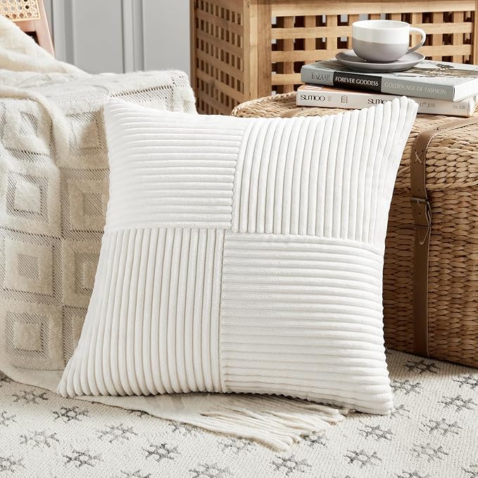 Fancy Homi 2 Packs Cream White Big Decorative Throw Pillow Covers 24x24 Inch - Image 2