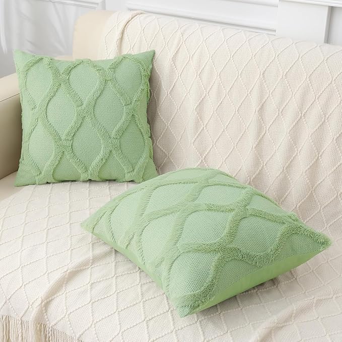 decorUhome Throw Pillow Covers 12x20 Inch Set of 2, Soft Plush Faux Fur Wool Lumbar Sage Green Couch Pillow Covers, Decorative Neutral Pillow Cases for Bed Sofa Living Room Home Decor