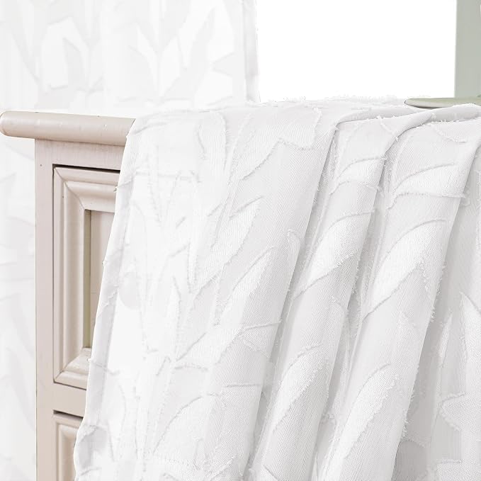 Lecloud Leia Short White Sheer Curtains 45 Inch Length 2 Panels, Balance Light - Image 8