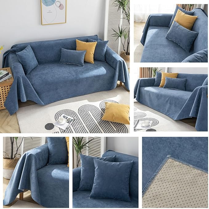 STACYPIK Waterproof Dark Blue Sofa Cover, Washable Couch Cover for 2 Cushion Couch, Anti-Slip Furniture Protector, Pet-Friendly Couch Cover for Pets and Kids, Loveseat Covers, Futon Cover-71X90IN