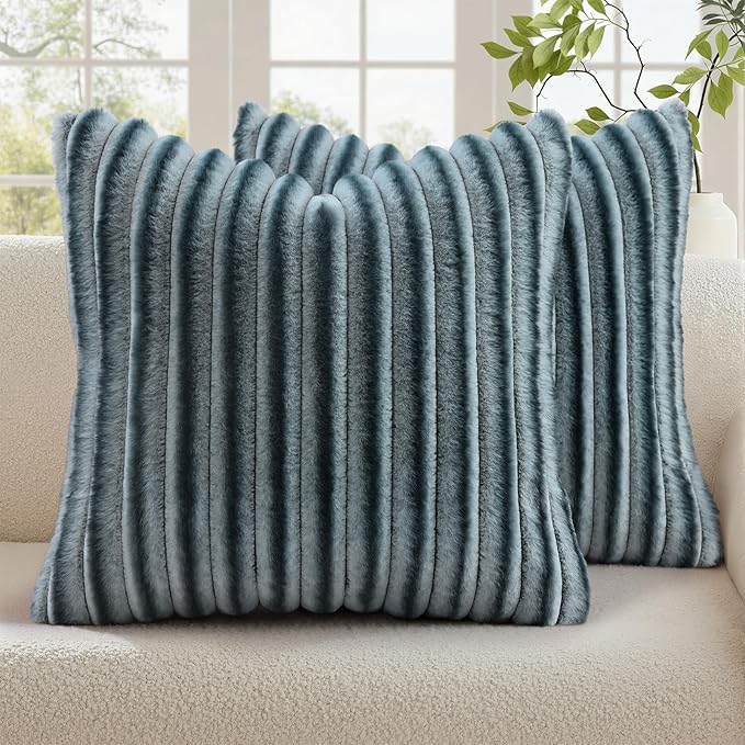 decorUhome Cozy Faux Fur Throw Pillow Covers 20x20 Set of 2 Decorative Soft by decorUhome