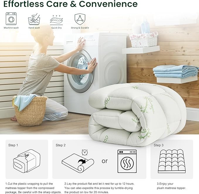 Love's cabin Twin Mattress Topper, Rayon Derived from Bamboo, 900 GSM Breathable Mattress Topper Pad, Thick Pillow Top Mattress Pad Stretches up with 8"-20" Deep Pocket(39"x75"), Green