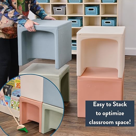 Children's Factory 3-in-1 Cube Chair for Kids, Flexible Seating Classroom Furniture, 1-Pack, Clay