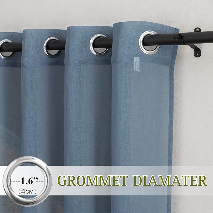 NICETOWN Linen Sheer Stone Blue Curtains 63 inch Length, Grommet Top Casual - Image 3