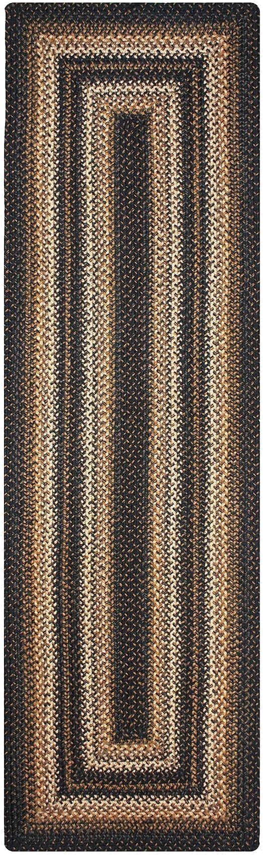 Homespice Kilimanjaro Premium Jute Braided Area Rug, 22" x 72" Rectangular Hall Runner Black, Natural Jute Yarn Rustic, Country, Primitive, Farmhouse Style - 30 Day Risk Free Purchase