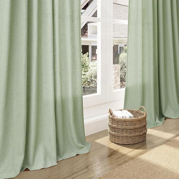 Nanspring Mist Sage Linen Curtains Semi Sheer 96 Inches Long 2 Panels Set - Image 6