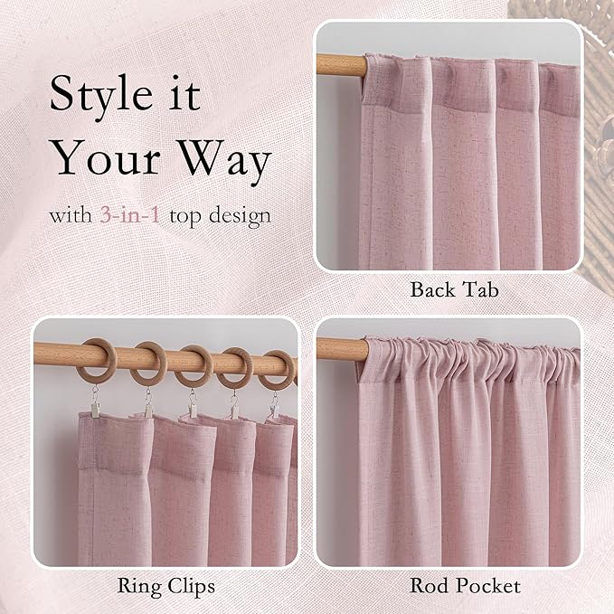 MYSKY HOME Pink Sheer Curtains for Girls Bedroom 84 Inches Long Girl Curtain - Image 3