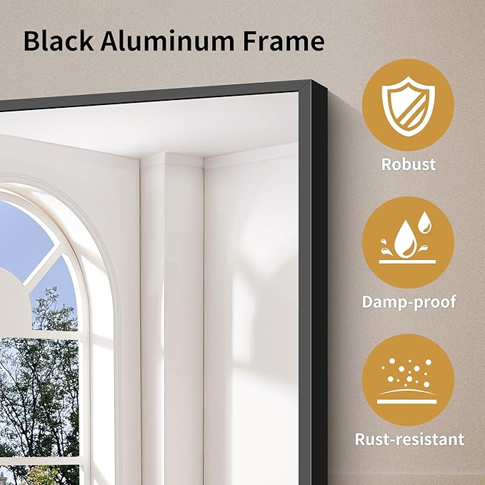 YIROMAN Bathroom Mirror 60"x30", Large Matte Black Bathroom Mirror for Over Sink with Aluminum Frame, Rectangular Vanity Mirror with Right Angle, Wall Mirror Hangs Horizontal or Vertical, Shatterproof