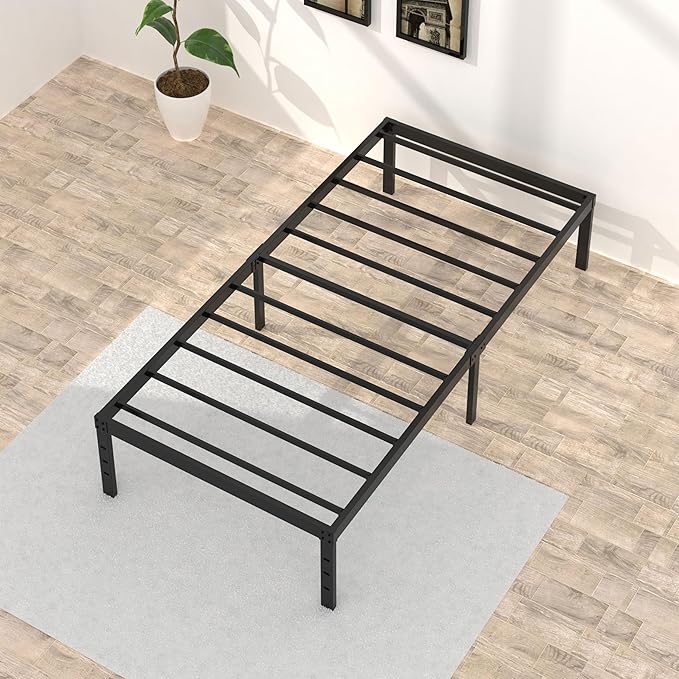 18 Inch Twin XL Bed Frames, Metal Platform Twin XL Bed Frame with High Storage, Eassy Assembly 2,500 Lbs Heavy Duty Bedframes, Black