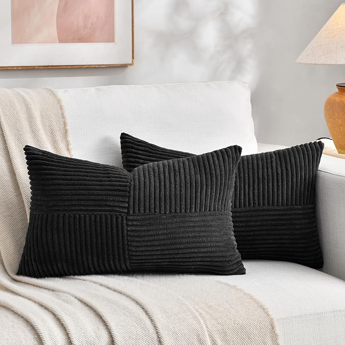 Fancy Homi 2 Packs Black Lumbar Decorative Throw Pillow Covers 14x24 Inch by Fancy+Homi