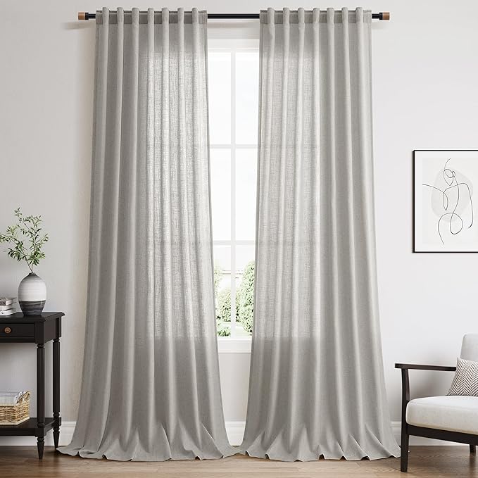 Nanspring Light Gray Linen Curtains 102 Inches Long by Nanspring