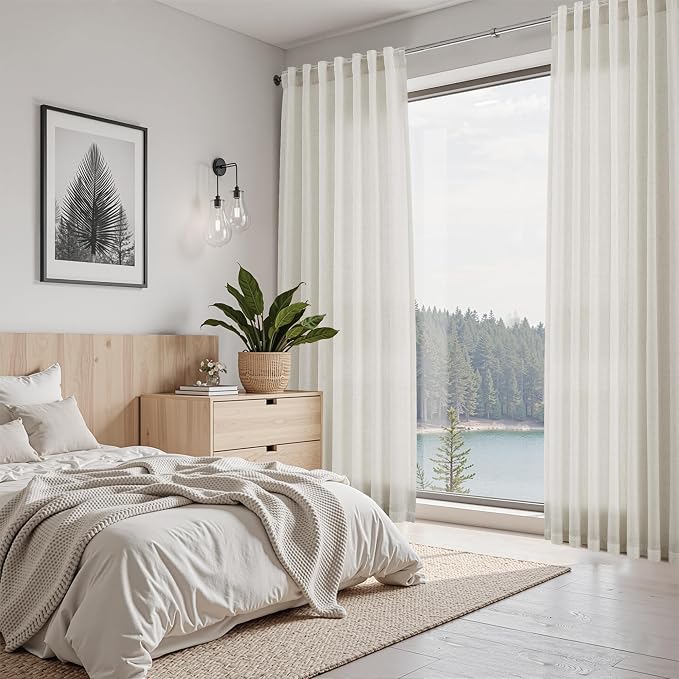 Nanspring Mousse White Linen Curtains 96 Inches Long - Image 7