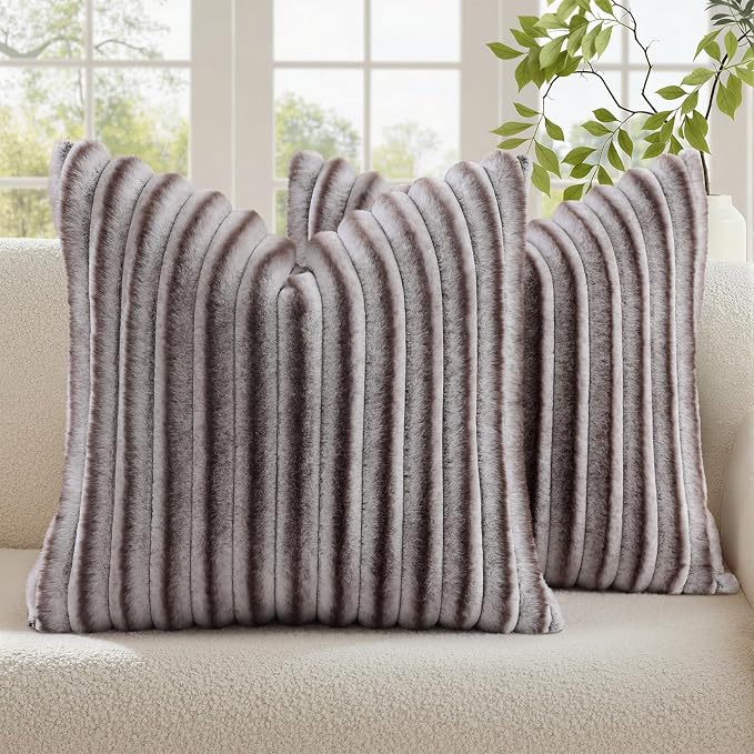 decorUhome Cozy Faux Fur Throw Pillow Covers 24x24 Set of 2 Decorative Soft by decorUhome