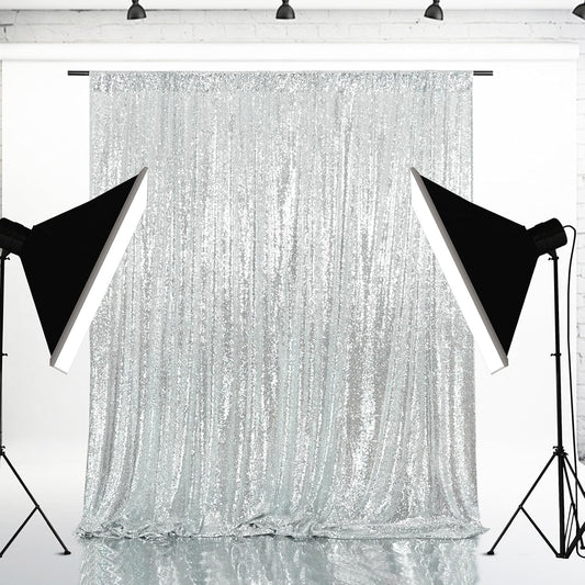 Eternal Beauty Silver Sequin Backdrop, 8x10 Ft Glitter Background Curtains for Shimmer Photography Party Wedding Birthday Back Drop Decor