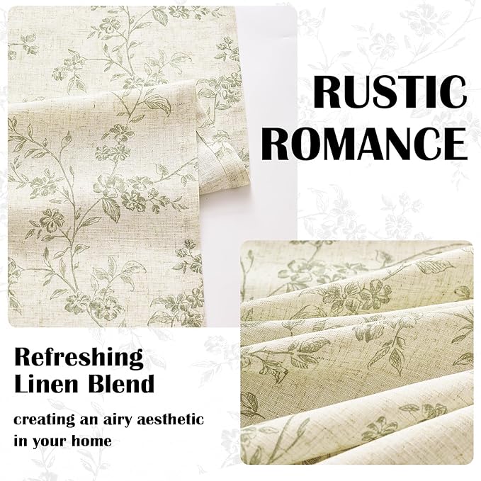 Lazzzy Floral Linen Curtains Farmhouse Extra Long Curtain - Image 4