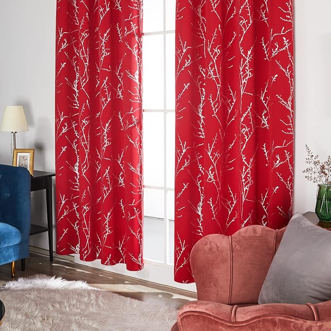Deconovo Christmas Red Curtains, Soundproof Curtain, 52 x 95 Inch Long - Image 4