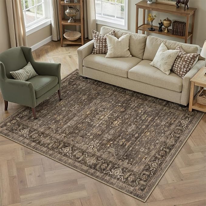 5x7 Washable Area Rug for Living Room Bedroom Vintage Brown Soft Low Pile - Image 4