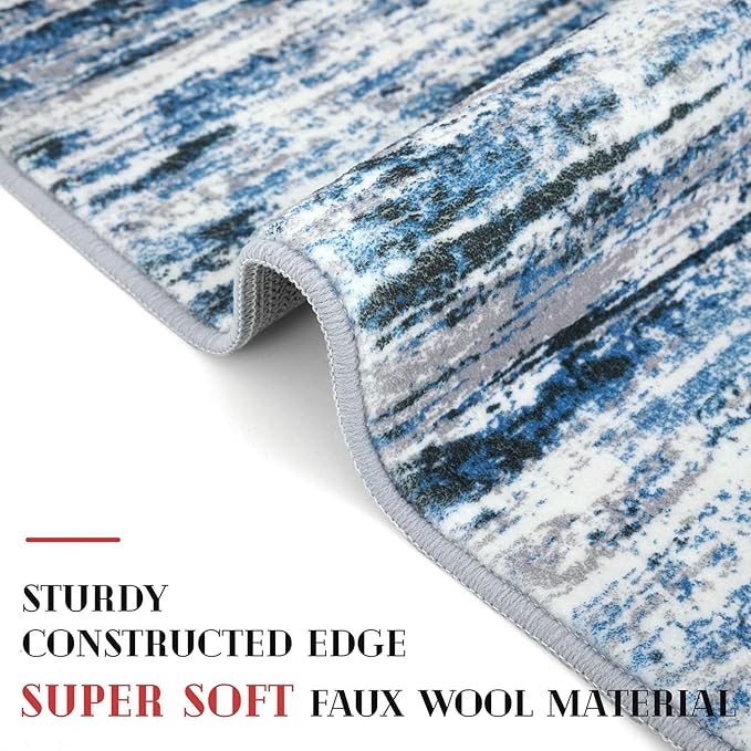 Lansny Modern Abstract 4x6 Living Room Washable Rug Non-Slip Soft Bedroom Area - Image 5