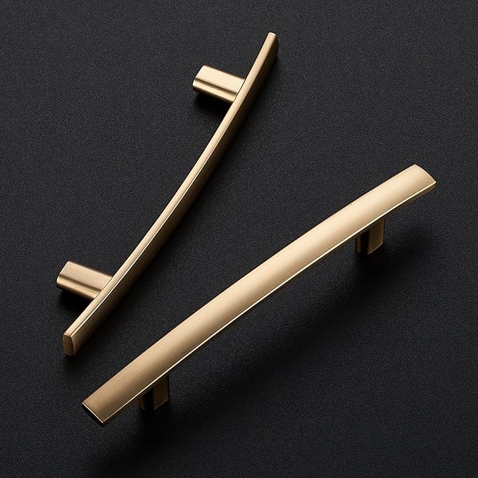 15 Pack Cabinet Handles 3.75" Hole Center - Curved Cabinet Pulls Champagne Bronze Drawer Pulls for Kitchen Cupboard Solid Handles for Dresser Drawer Arch Closet Hardware