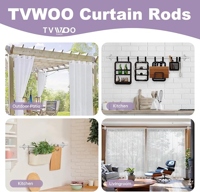 TVWOO Silver Wrap Around Curtain Rods:5/8In Blackout Adjustable Window Curtain - Image 5