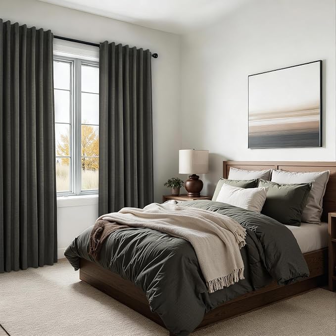 Grey Linen Black Out Curtains 96 Inches Long 2 Panels Set - Image 3
