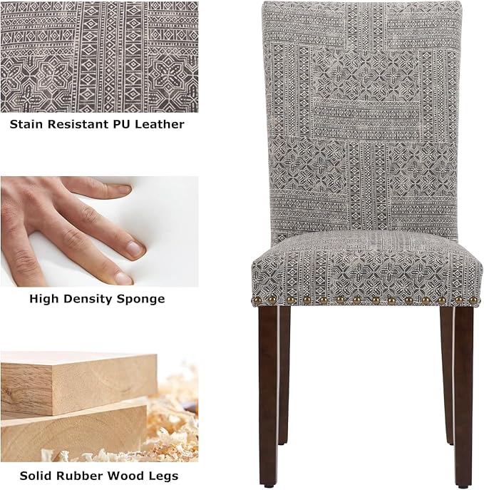 COLAMY Upholstered Parsons Dining Chairs Set of 4, Fabric Dining Room Kitchen Side Chair with Nailhead Trim and Wood Legs - Boho