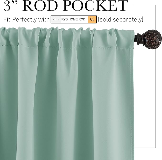 RYB HOME Blackout Privacy Bathroom Window Curtains, Short Thermal Insulated - Image 2