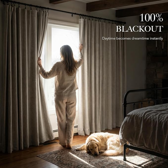 RYB HOME Warm Sand 100% Blackout Curtains - Image 3