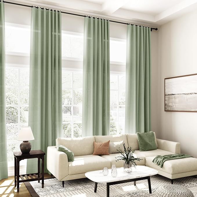 Nanspring Light Sage Linen Curtains 96 Inches Long 2 Panels Set - Image 7