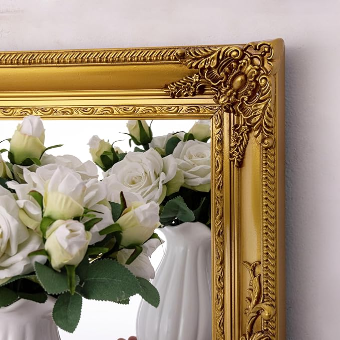 Large Decorative Mirror, 53"x29.5"Traditional Antique Baroque Mirror, Vintage Gold Decor for Living Room, Fireplace, Entryway, Horizontal/Vertical