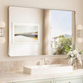 TokeShimi 48x30 Brushed Nickel Bathroom Wall Mirror Vanity Metal Frame Round Corner Rectangular for Home Decor Living Room Entryway