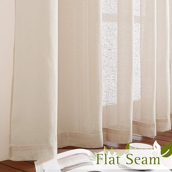 NICETOWN Beige Linen Sheer 48 inch Curtains, Grommet Flax Semi Sheer Linen - Image 6