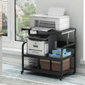 32.3" x 18.9" Extra Large Printer Stand Table with Adjustable Storage Shelf, 3 Tier Rolling Printer Cart with Industrial Wheels for Home Office, Black