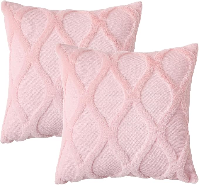decorUhome Throw Pillow Covers 20x20 Inch Set of 2, Soft Plush Faux Fur Wool Light Pink Couch Pillow Covers, Decorative Neutral Pillow Cases for Bed Sofa Living Room Home Decor