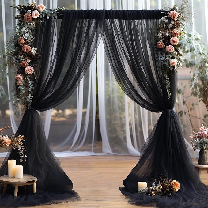 10ft x 12ft Black Tulle Backdrop Curtain - Image 8