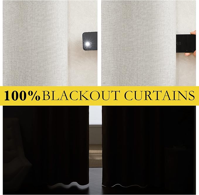 NICETOWN 100% Blackout Linen Texture Curtains 80 inches Long, Thermal Insulated - Image 2